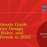 Red graphic banner for Shilpcar Projects Private Limited featuring the title ‘The Ultimate Guide to Interior Design Costs, Rules, and Color Trends in 2025’ with the Shilpcar logo and bold 2025 typography.