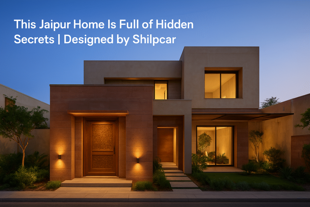 Luxury teak wood entrance with hidden lighting designed by Shilpcar in Jaipur.